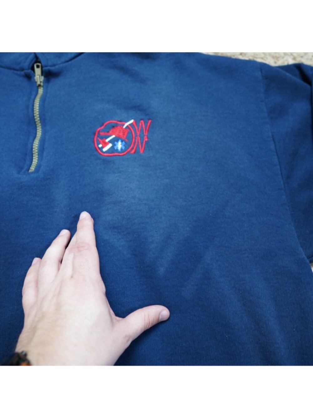 Y2K Jerzees Firefighter EMS Sweatshirt Mens XL Blue 1/4 Zip Long Sleeve Vintage - Picture 7 of 9